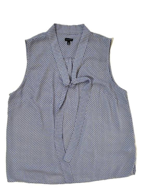 Talbots Tops - Talbots‎ Blouse Womens XL Blue Polka Dot V-Neck Sleeveless Polyester Bow Pleated